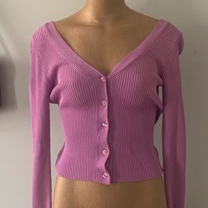 Leith S Womens Reversible Ribbed Knit Cardigan Sweater Lilac Purple